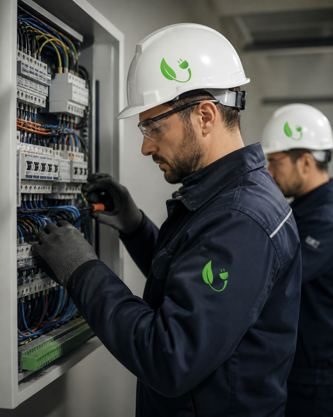 Equipo técnico de Venelectric trabajando en instalación eléctrica