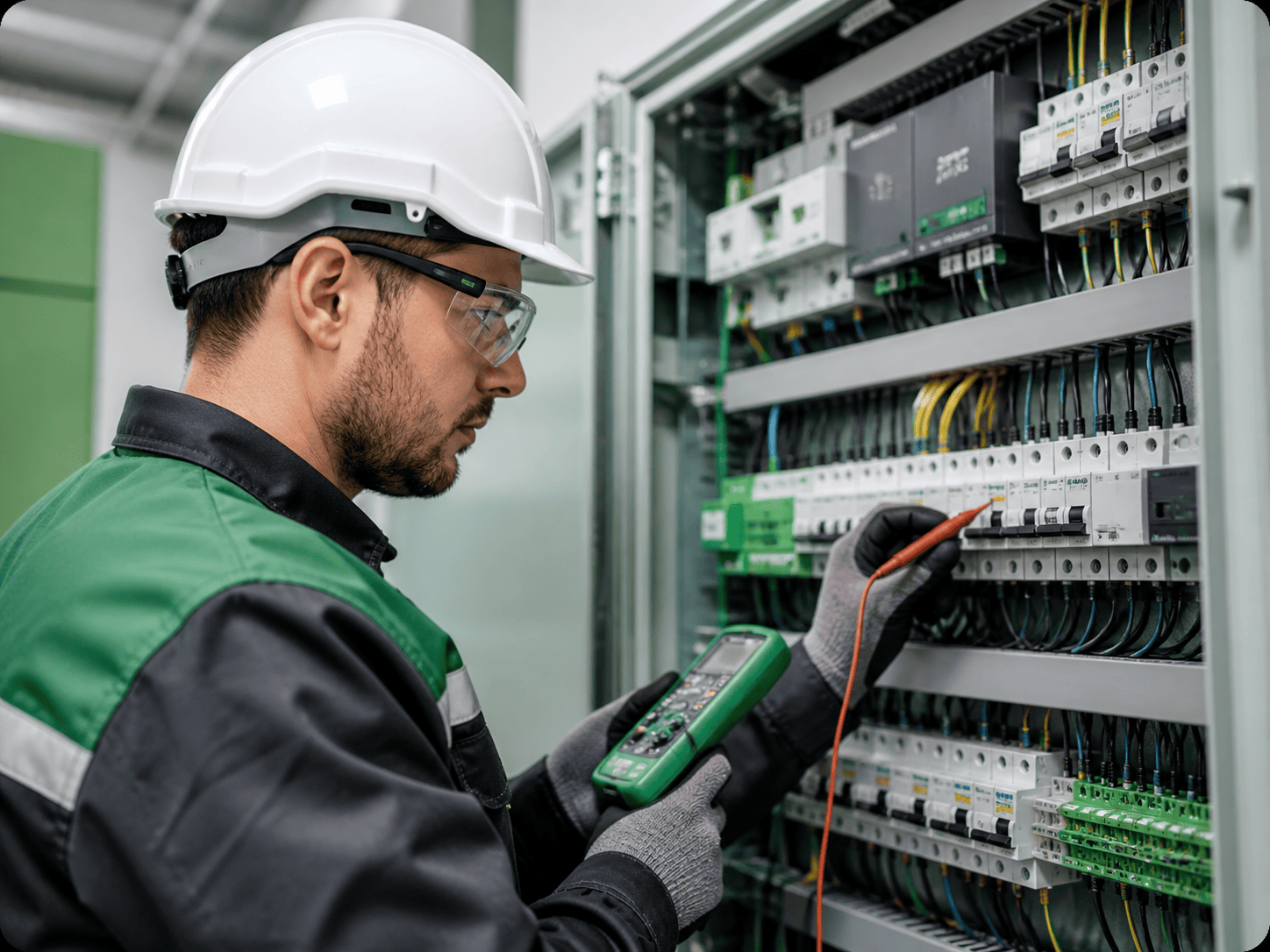 Técnico revisando instalación eléctrica con criterios de seguridad